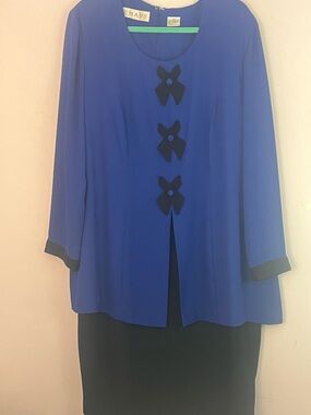 Chaus 16W Royal Blue Dress w/ Black Bow Detail Overlay Jacket Look